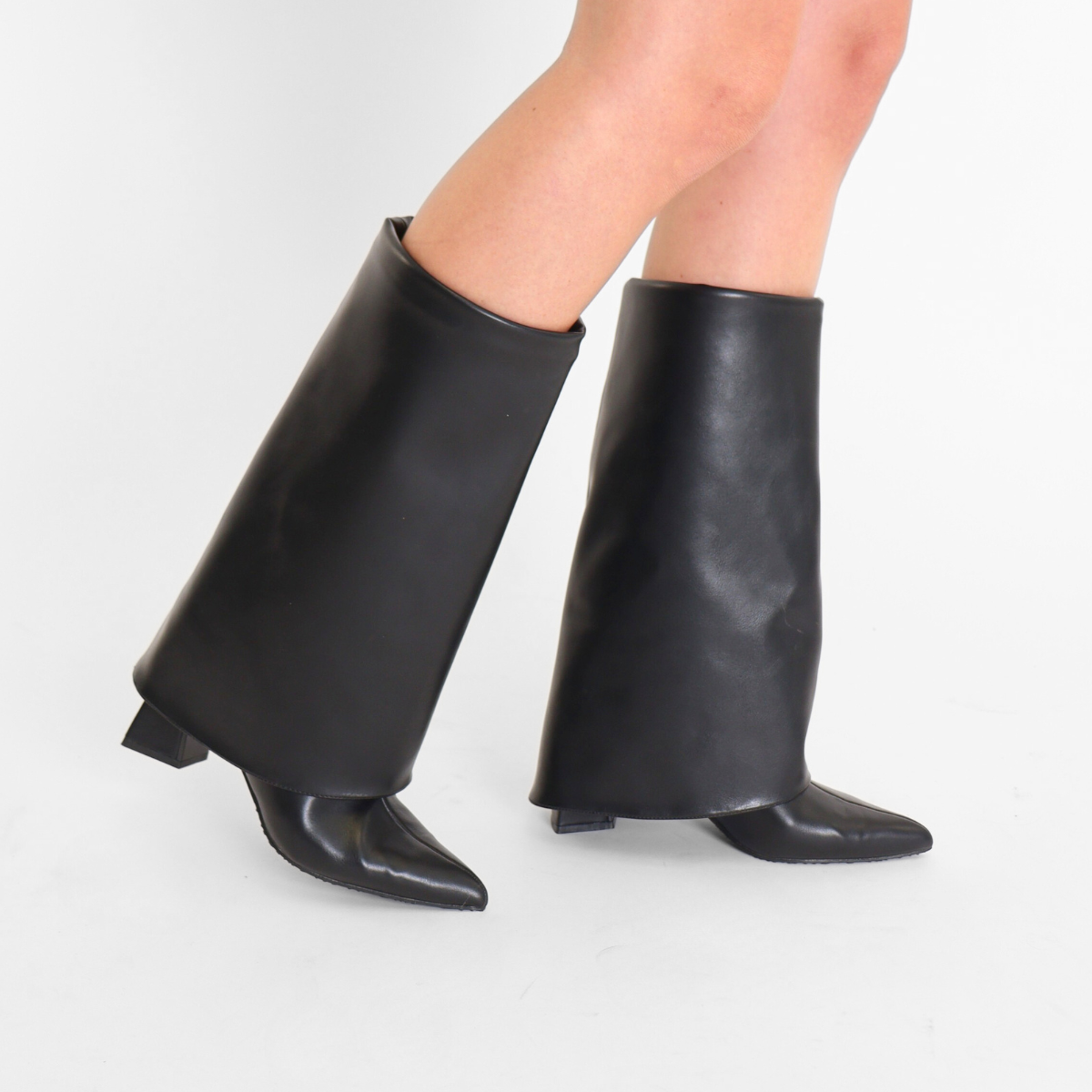 Maralyn Foldover Black Women's Boots Heels Bianco