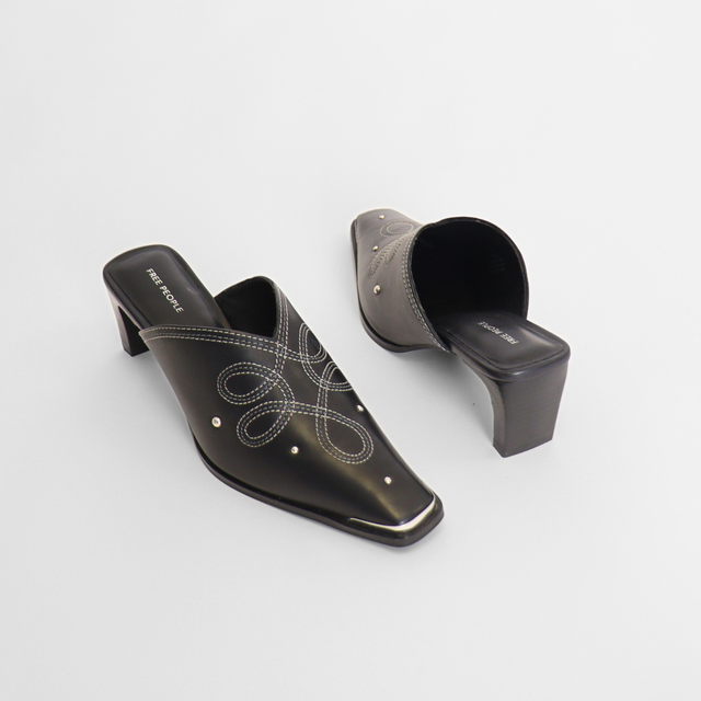 Roxi Metal Tip Mule Black Leather Women's Shoes Heels Free People
