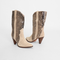 Feather Heel Boot Beige Suede/Snake Women's Boots Heels Free People