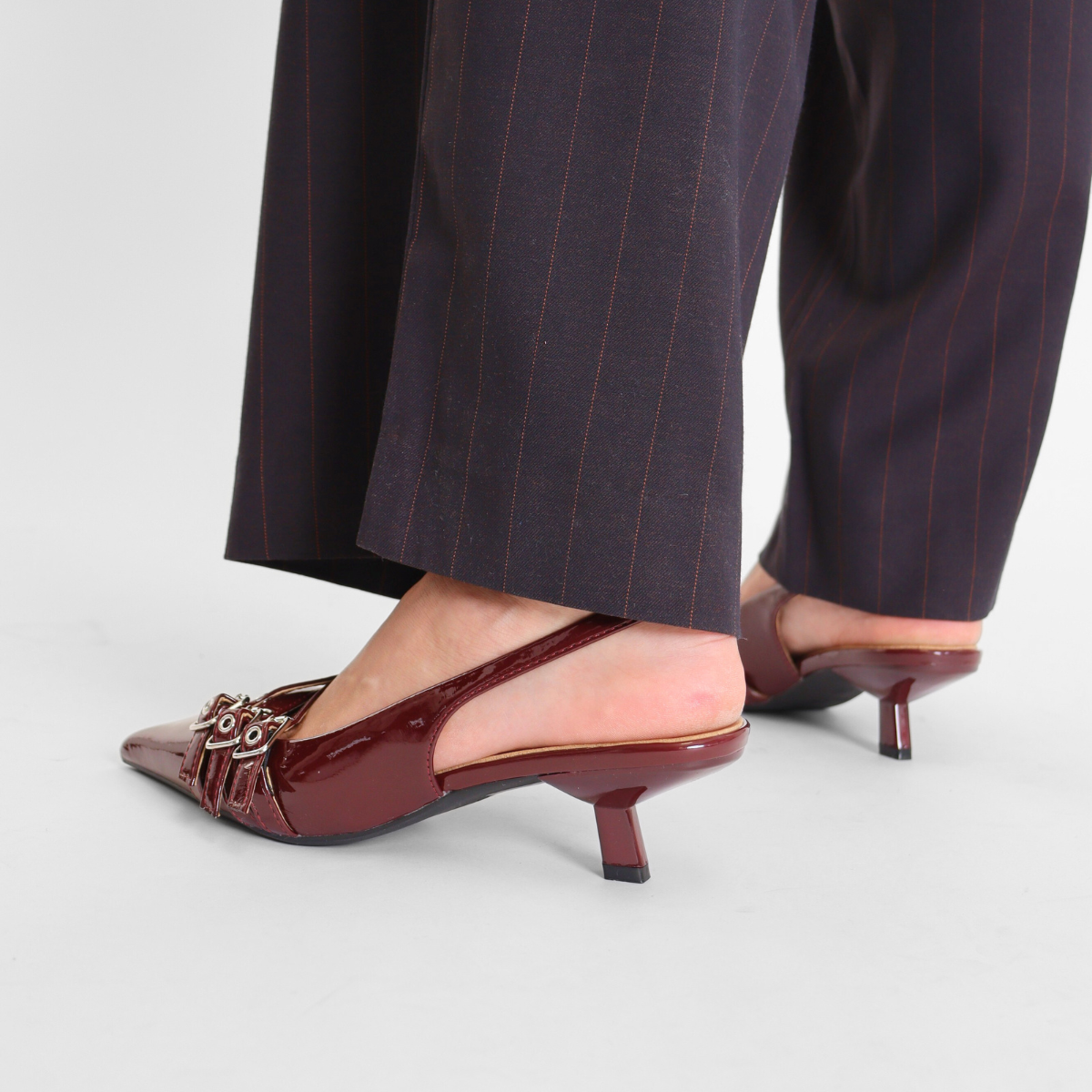 Kristin Kitten Burgundy Patent Women's Shoes Heels Bianco
