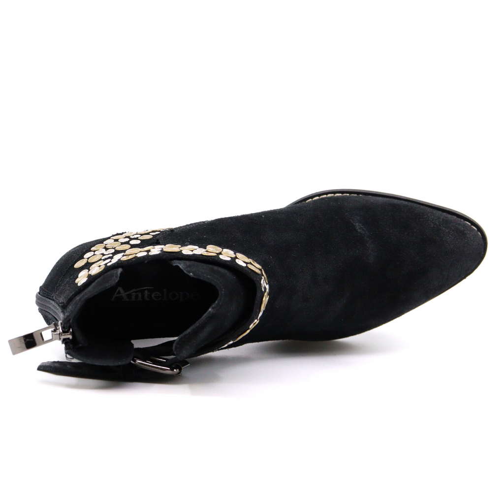 Women's suede heeled bootie MELI BLACK by ANTELOPE