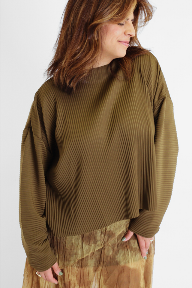 Pleated Rib Top Dark Olive Women's Tops Esthé