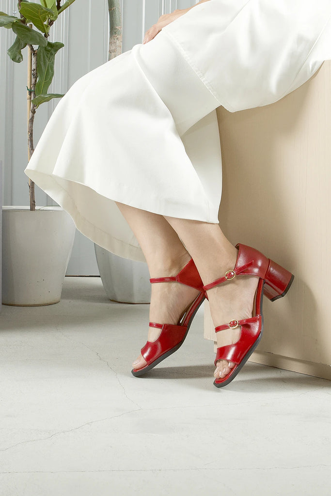 Women's red leather block heel sandal Double Jane OT Red