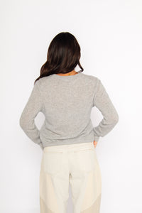 Sloane Cashmere Crewneck Cardigan Heather Grey Women's Tops One Grey Day