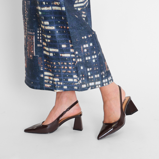 Maralyn Slingback Brown Patent Women's Shoes Heels Bianco