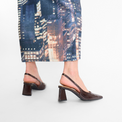 Maralyn Slingback Brown Patent Women's Shoes Heels Bianco