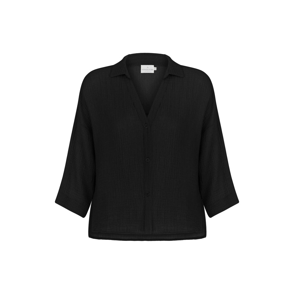 Women's top Echo Mini Shirt Black by THE HANDLOOM