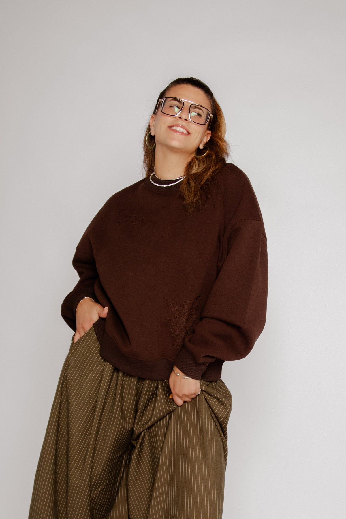 Fawn Embroidered Sweatshirt Brown Plum