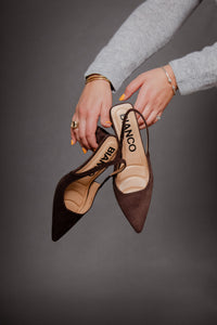 Biamaralyn Suede Slingback Dark Brown