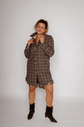 Plaid Flannel Crystal Fringe Shirtdress Huckleberry Women's Dresses Theo