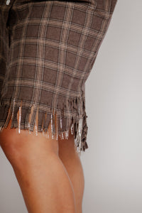 Plaid Flannel Crystal Fringe Shirtdress Huckleberry Women's Dresses Theo