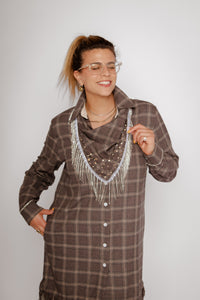 Plaid Flannel Embellished Scarf Huckleberry