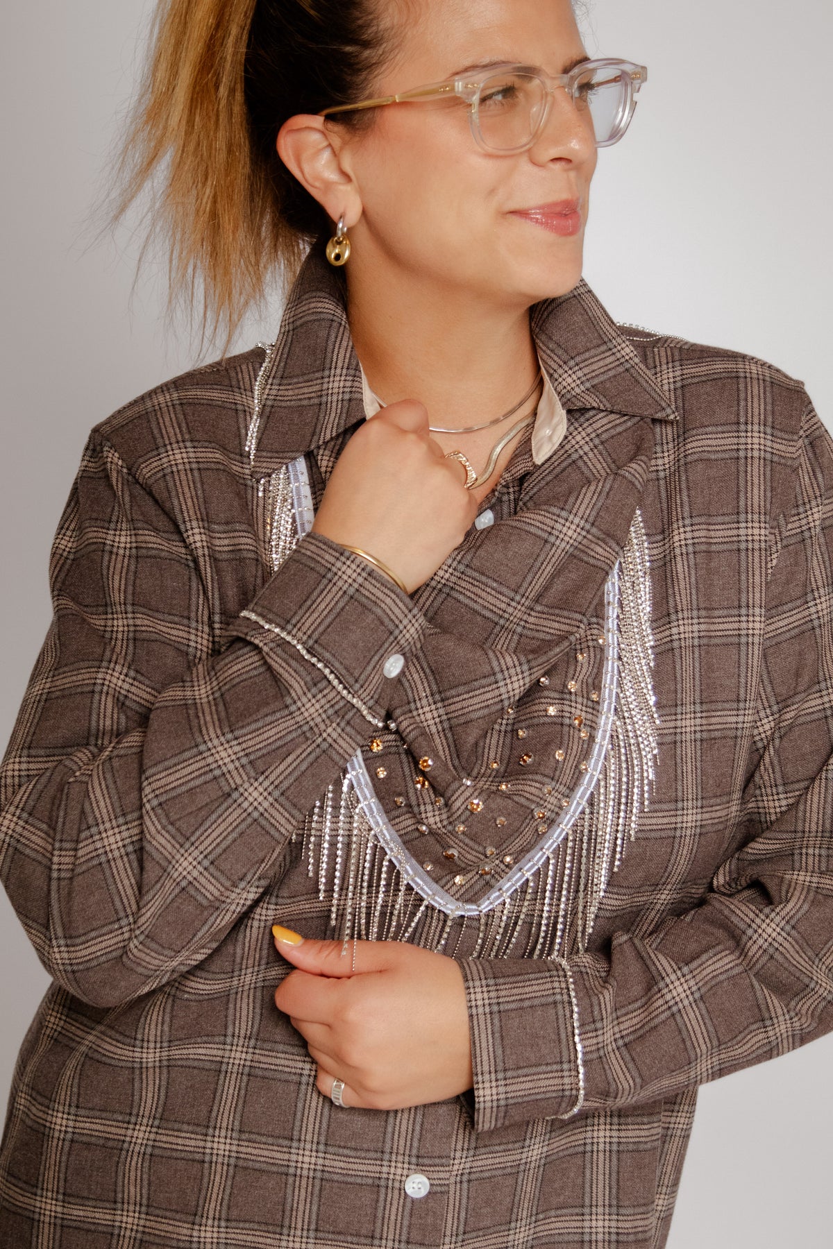 Plaid Flannel Embellished Scarf Huckleberry