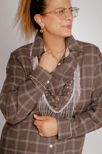 Plaid Flannel Embellished Scarf Huckleberry