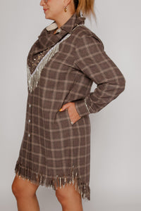 Plaid Flannel Crystal Fringe Shirtdress Huckleberry Women's Dresses Theo