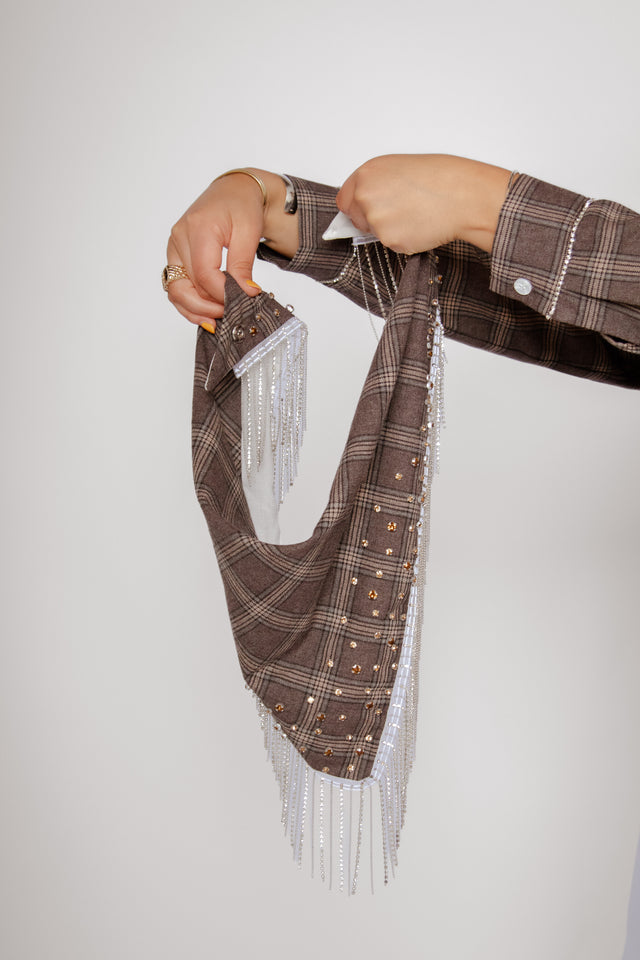 Plaid Flannel Embellished Scarf Huckleberry