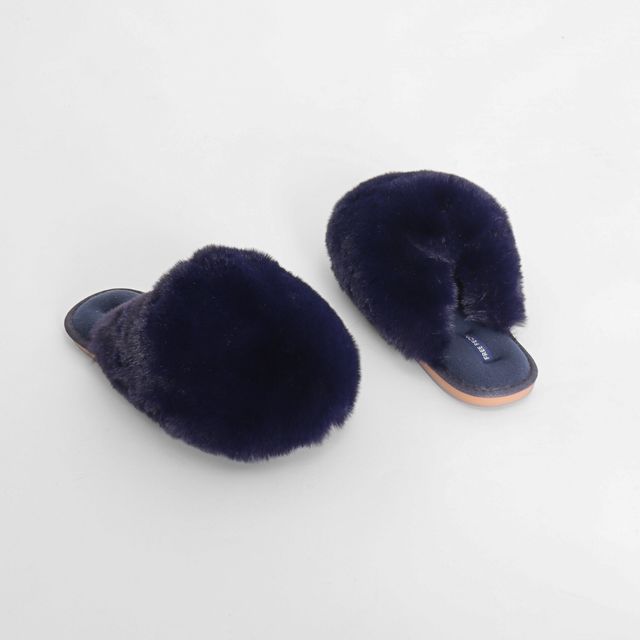 Snowball Slipper Navy Faux Fur Women's Shoes Free People