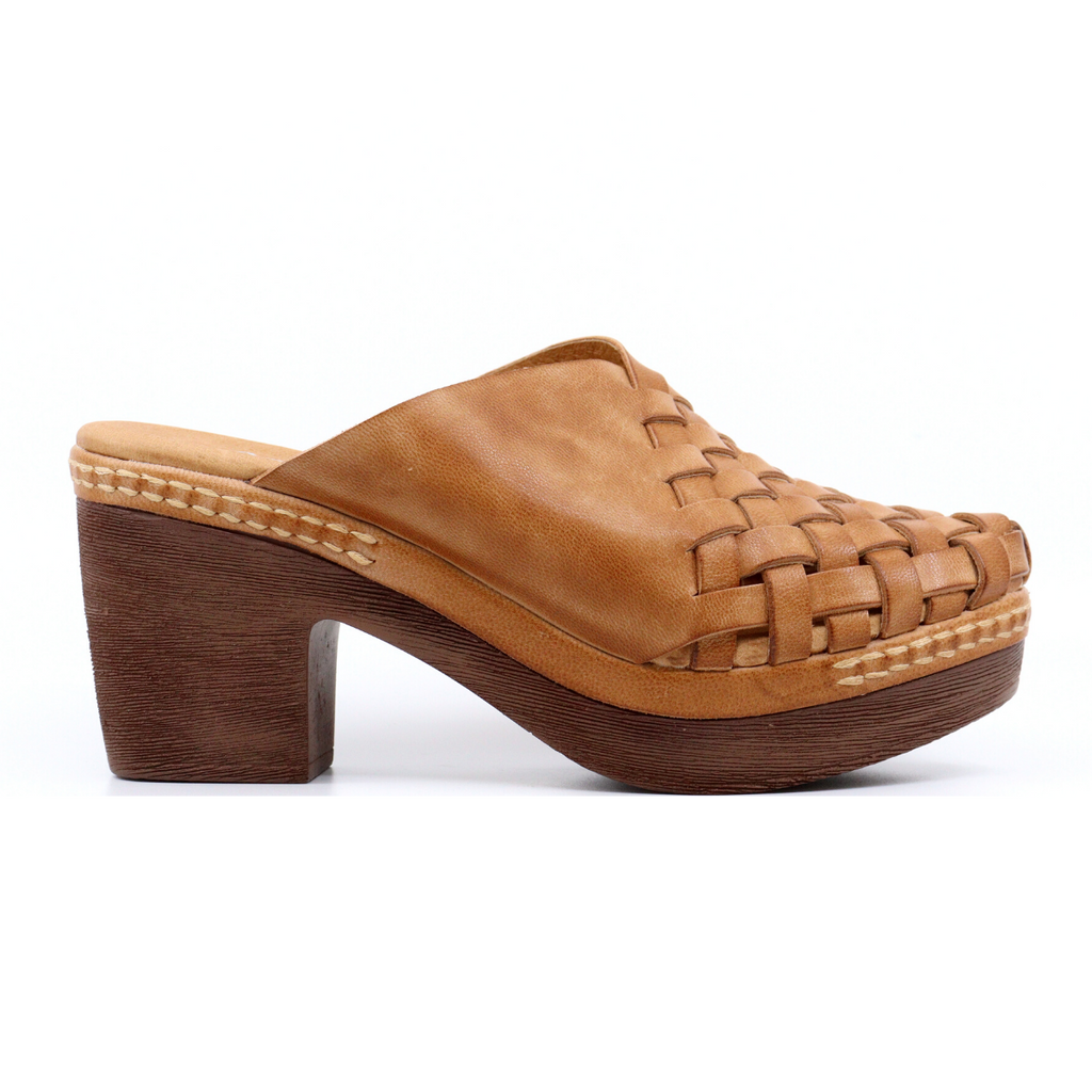 Women's leather chunky heel mule senna tan by Antelope