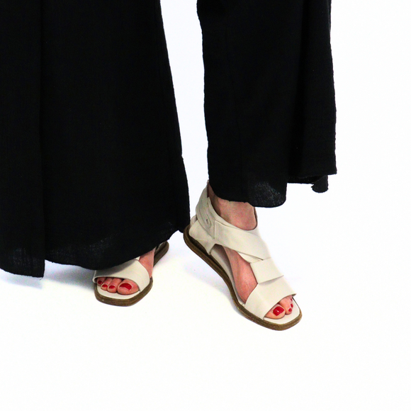 Cross & Band Softy Sandal Ivory Women's Sandals All Black    