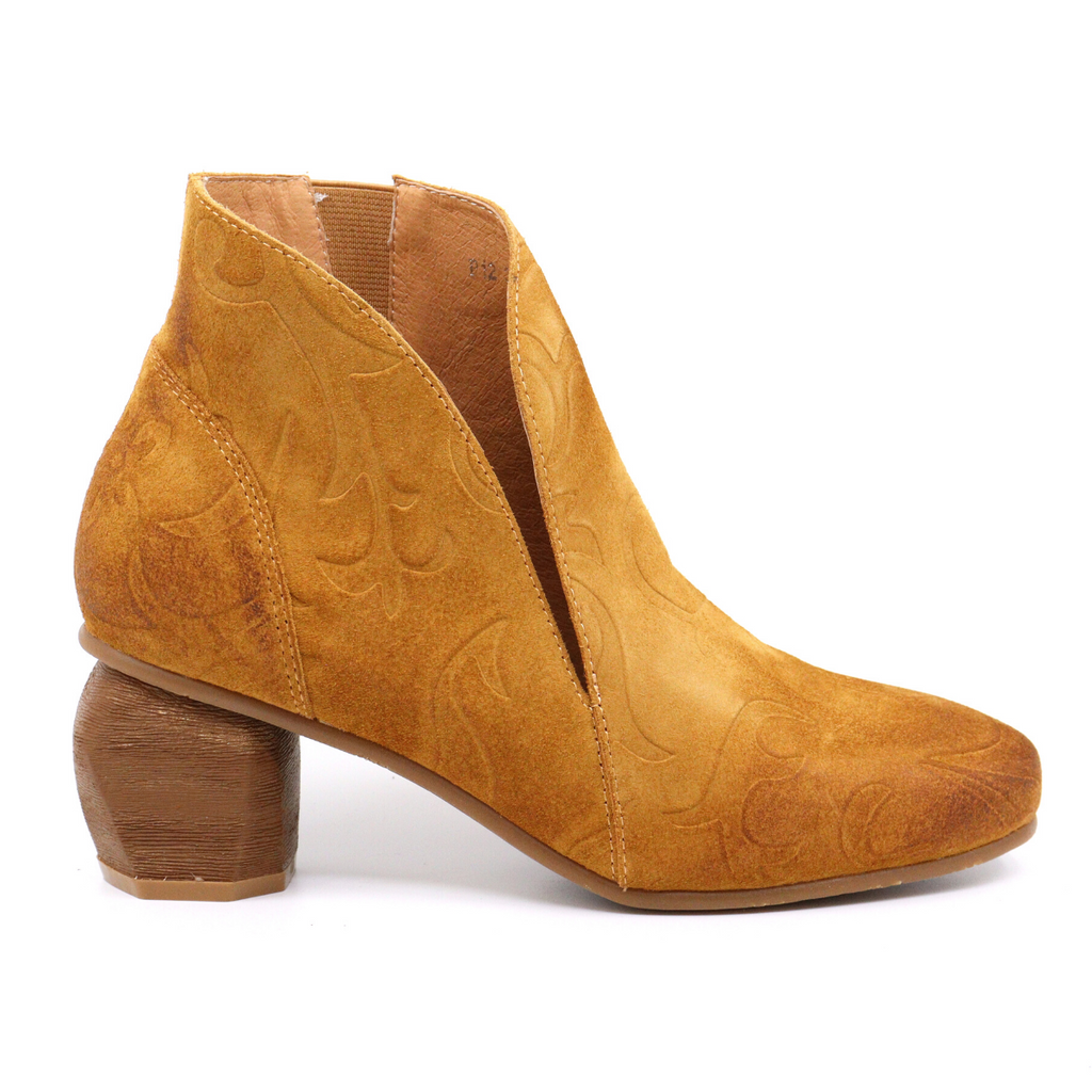 Women's suede heeled bootie PATTI COGNAC by ANTELOPE