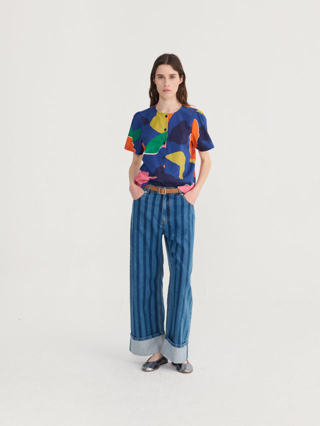 Blooming Color Pattern Cropped Blouse Women's Tops Bobo Choses