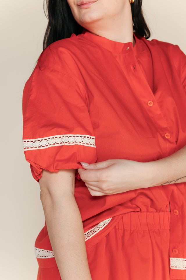 Contrast-trim Puff Sleeve Shirt Women's Tops Bobo Choses