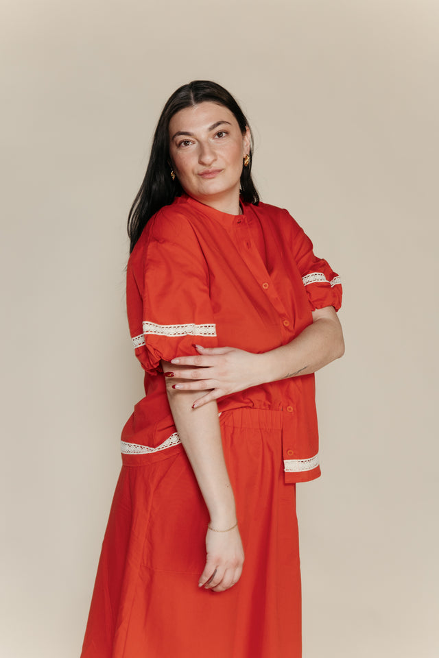 Contrast-trim Puff Sleeve Shirt Women's Tops Bobo Choses