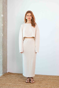 Long Sleeve Crochet Top Ecru Women's Tops Cossac