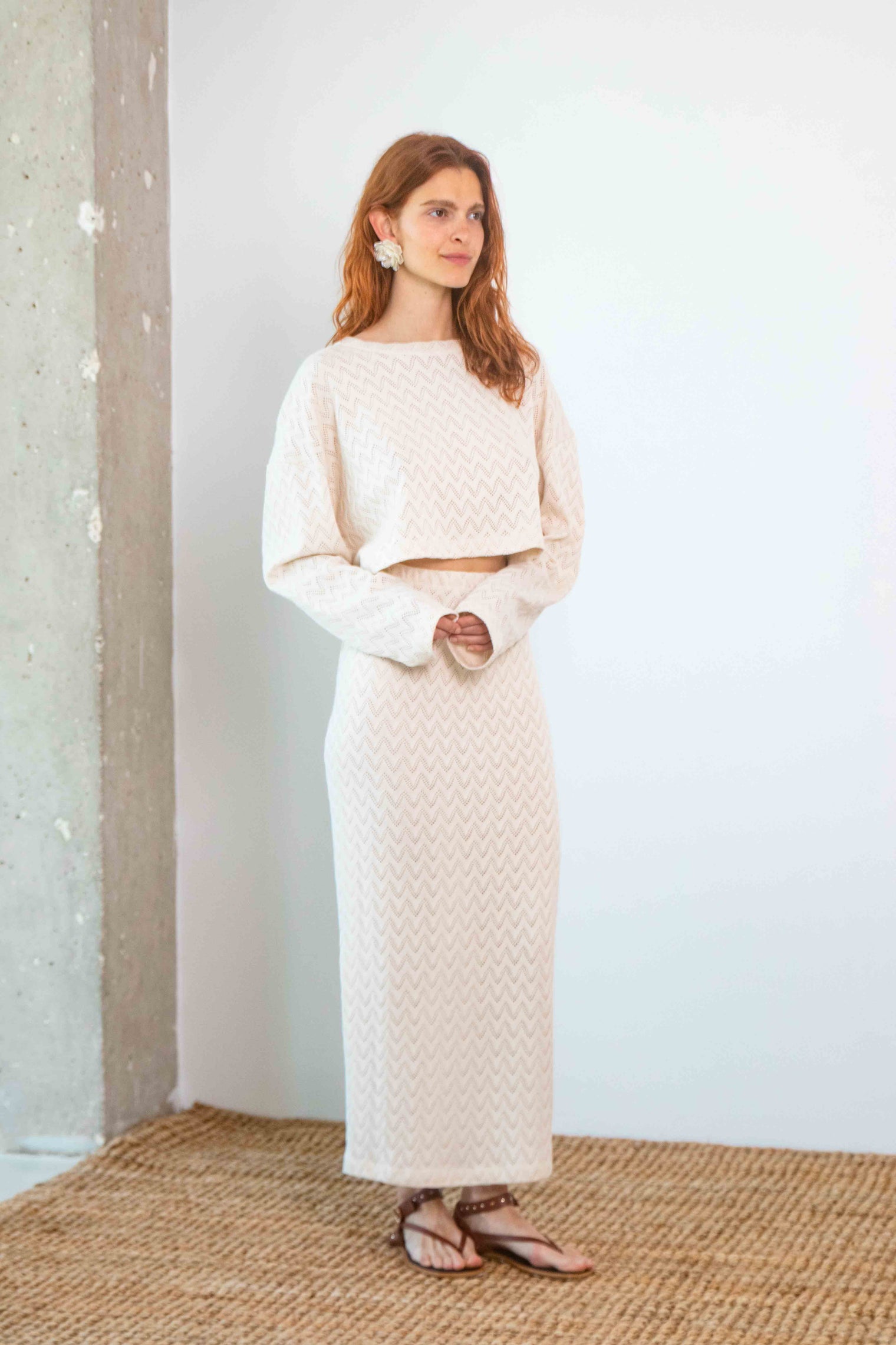 Long Sleeve Crochet Top Ecru Women's Tops Cossac