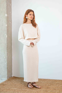 Long Sleeve Crochet Top Ecru Women's Tops Cossac