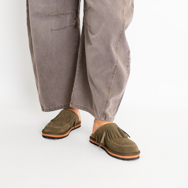 Fallon Fringe Mule Military Olive Suede Women's Shoes Free People