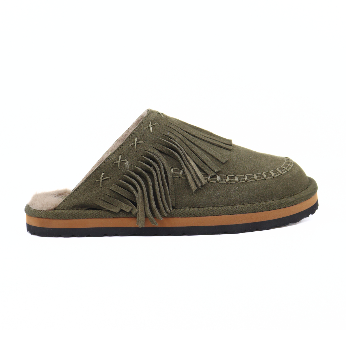 Fallon Fringe Mule Military Olive Suede Women's Shoes Free People