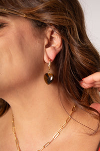 Gigi Heart Earrings Tigers Eye