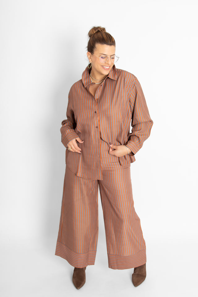 Striped Relaxed Shirt Brown