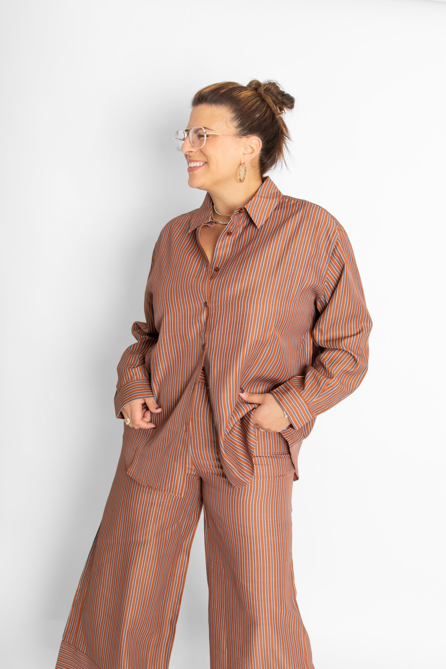 Striped Relaxed Shirt Brown