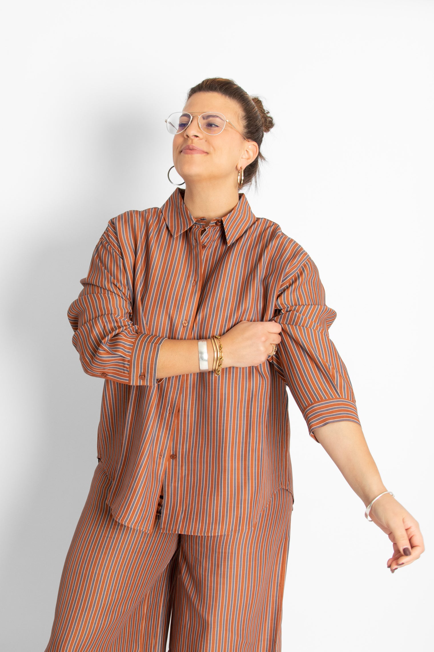 Striped Relaxed Shirt Brown