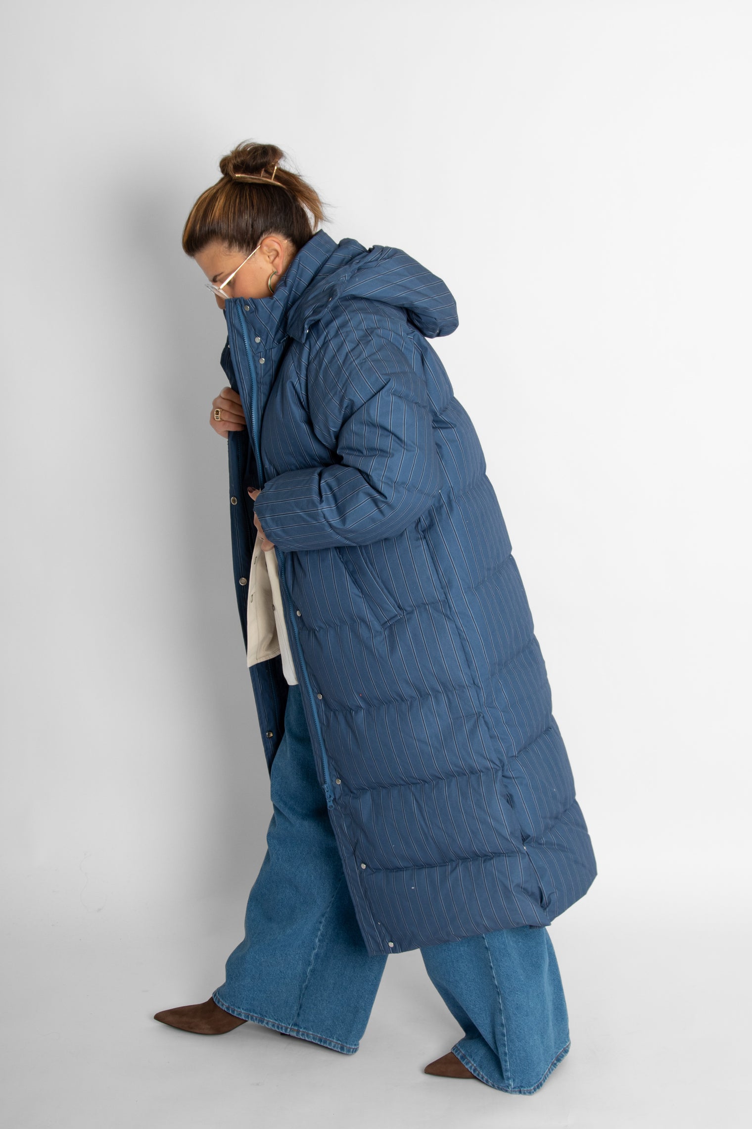 Striped Oversized Jacket Light Navy