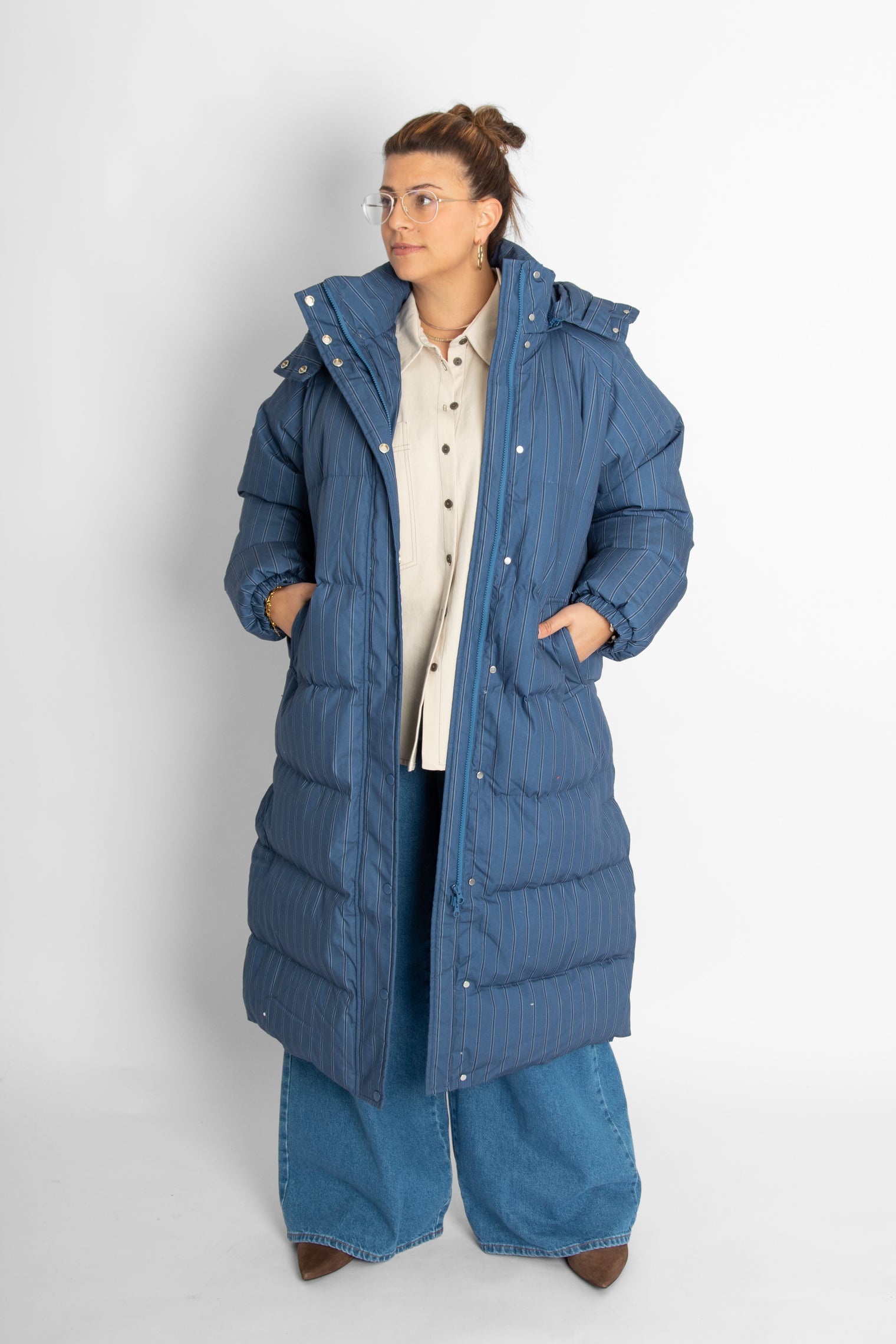 Striped Oversized Jacket Light Navy