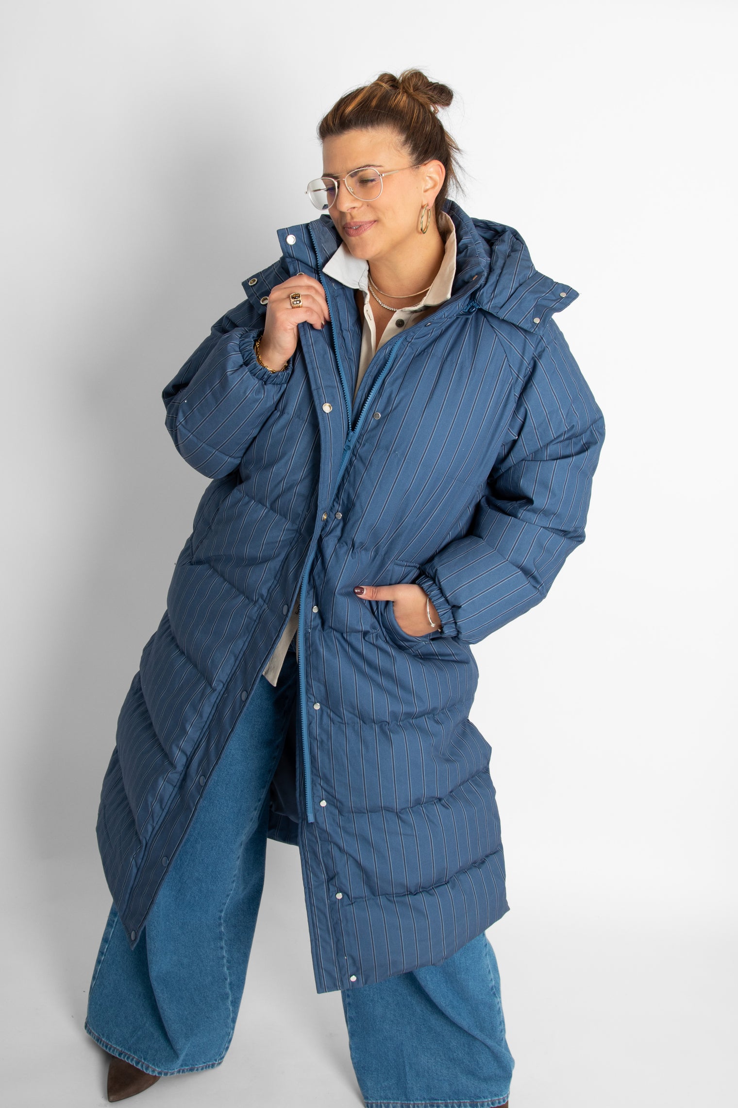 Striped Oversized Jacket Light Navy