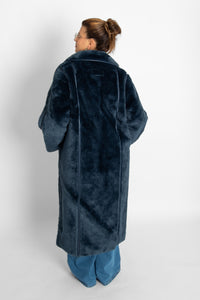 Faux Fur Long Coat Navy