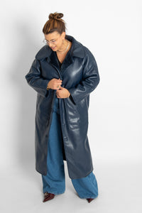 Faux Fur Long Coat Navy