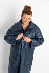 Faux Fur Long Coat Navy