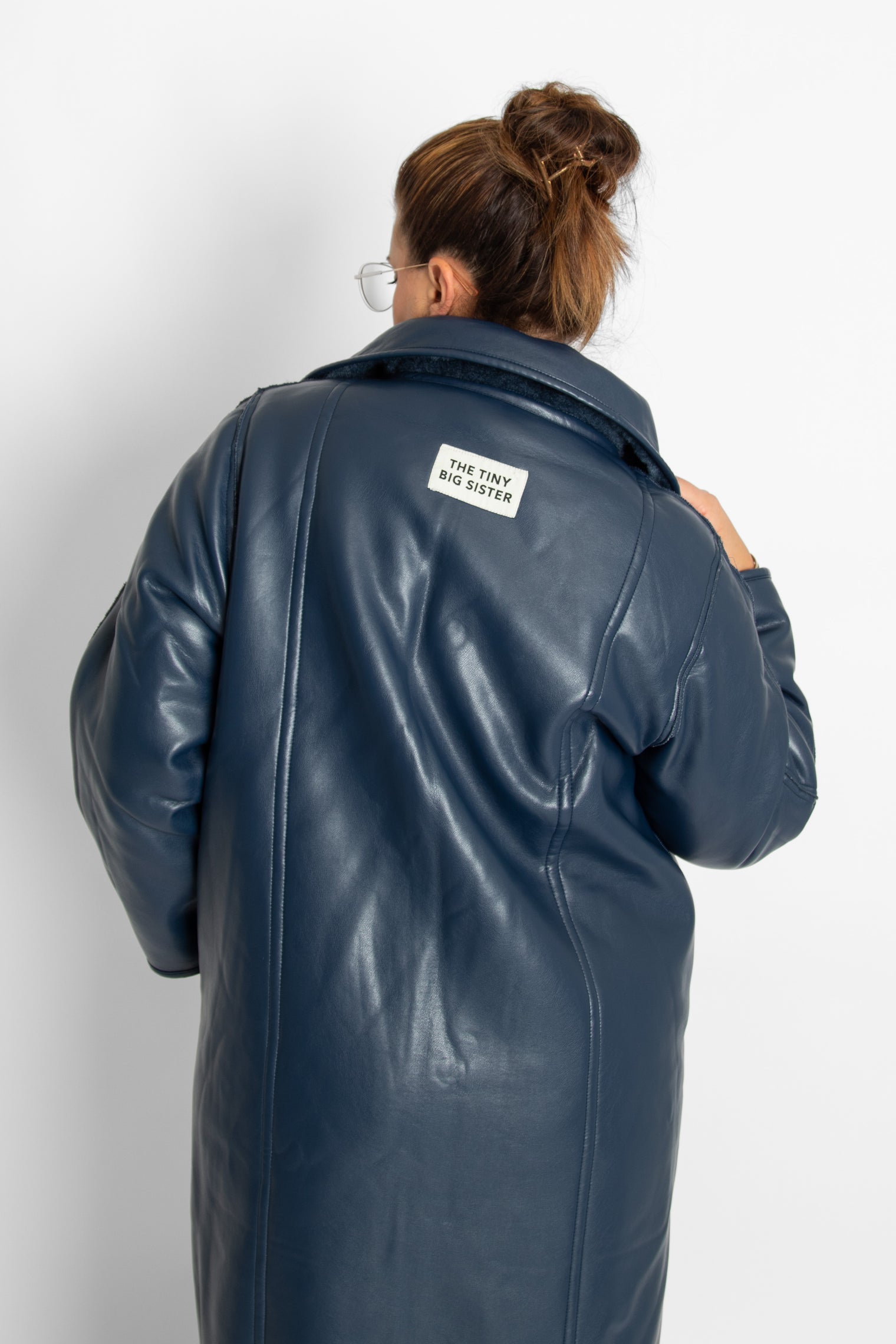 Faux Fur Long Coat Navy