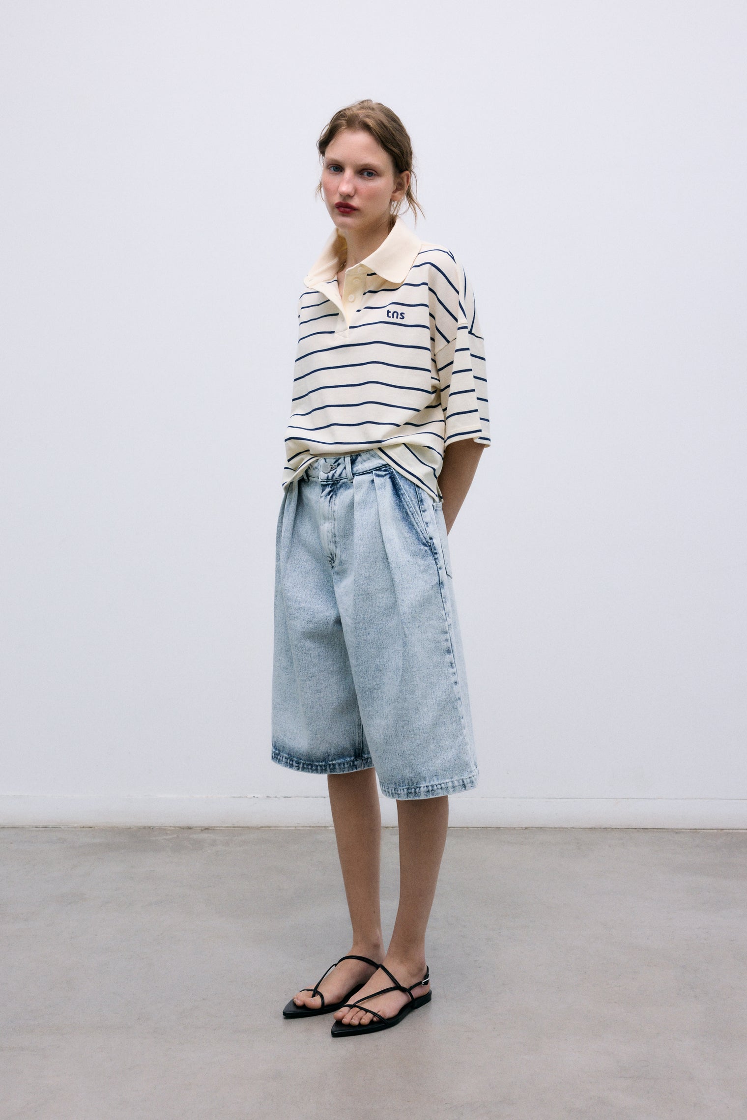 Acacia Woman Polo Ecru Stripes Women's Tops The New Society