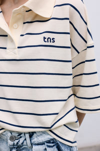 Acacia Woman Polo Ecru Stripes Women's Tops The New Society