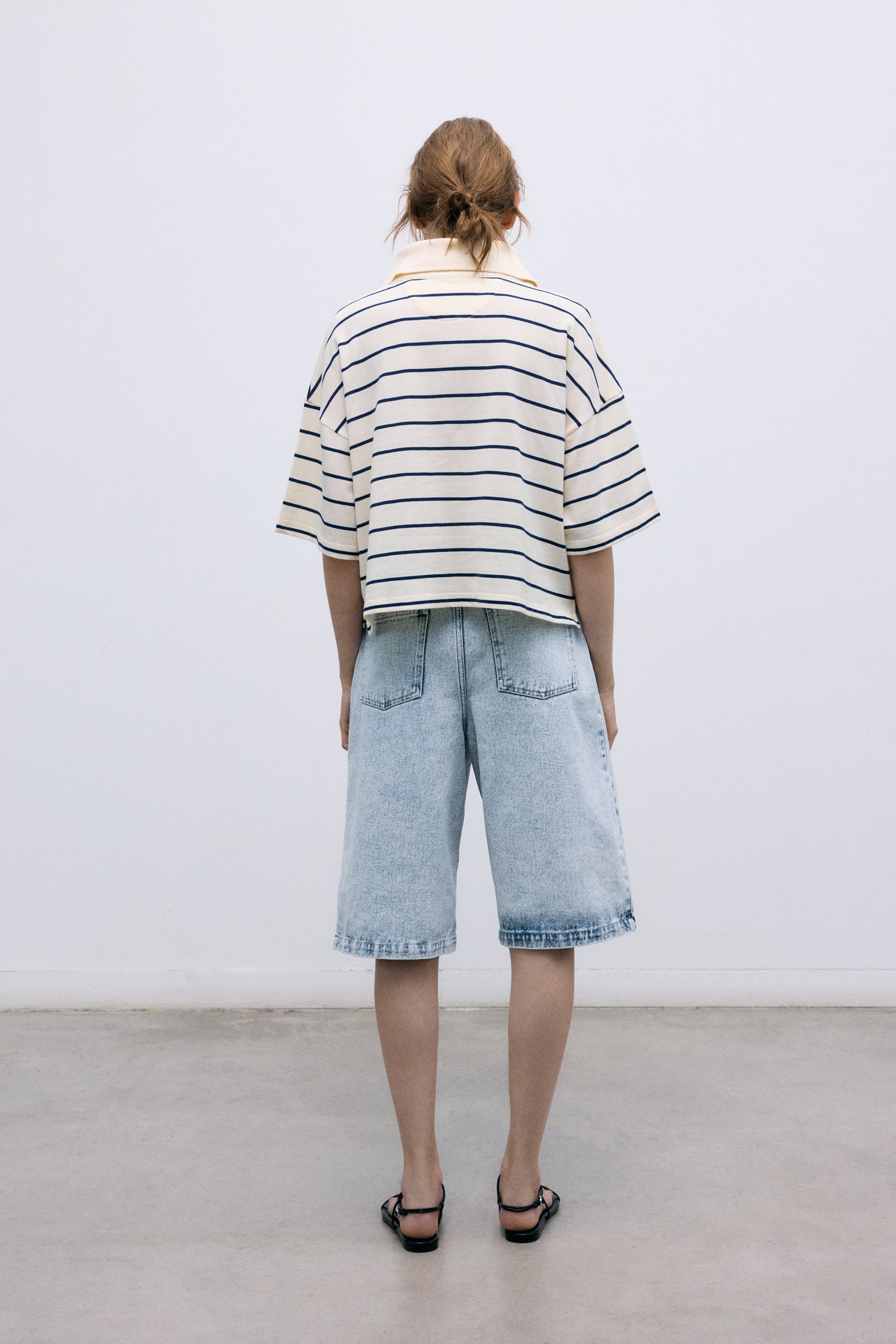 Acacia Woman Polo Ecru Stripes Women's Tops The New Society