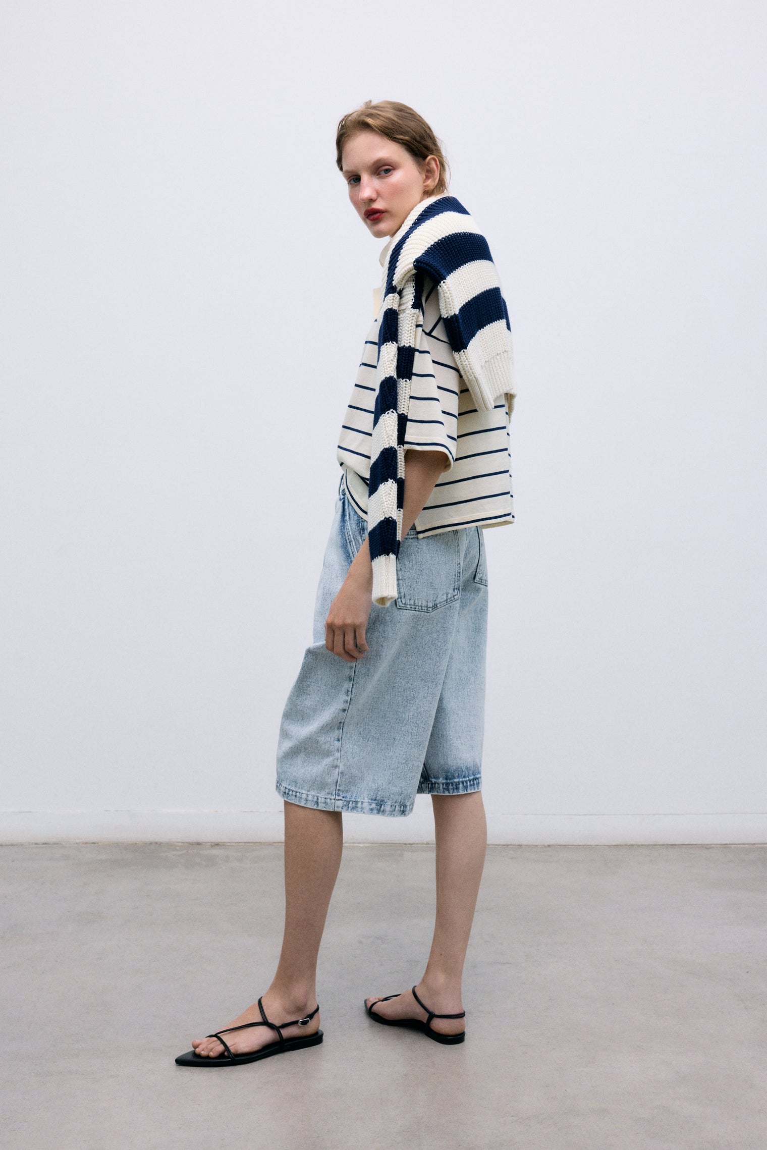 Acacia Woman Polo Ecru Stripes Women's Tops The New Society