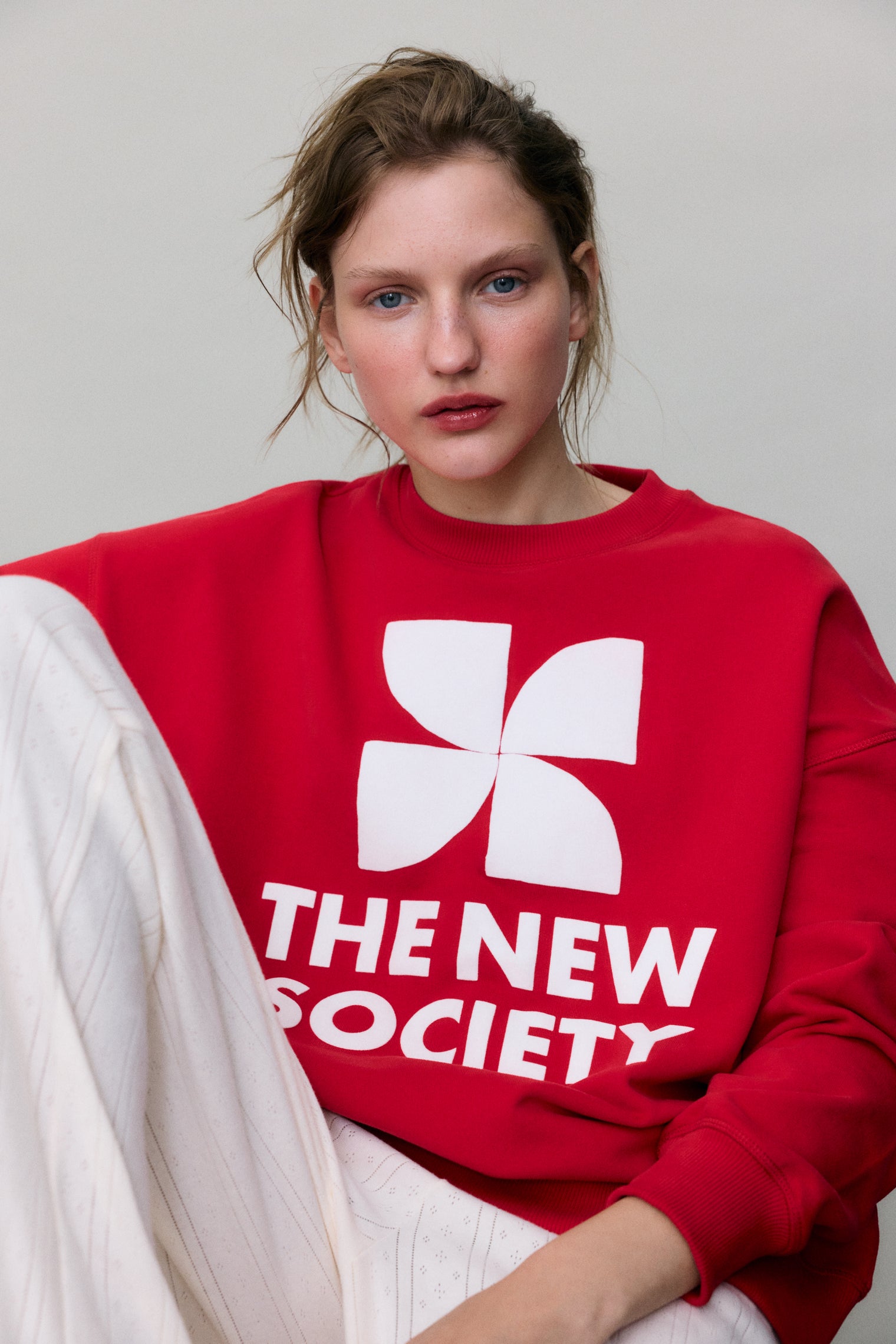 TNS Logo Woman Sweatshirt Tulip Red Women's Tops The New Society