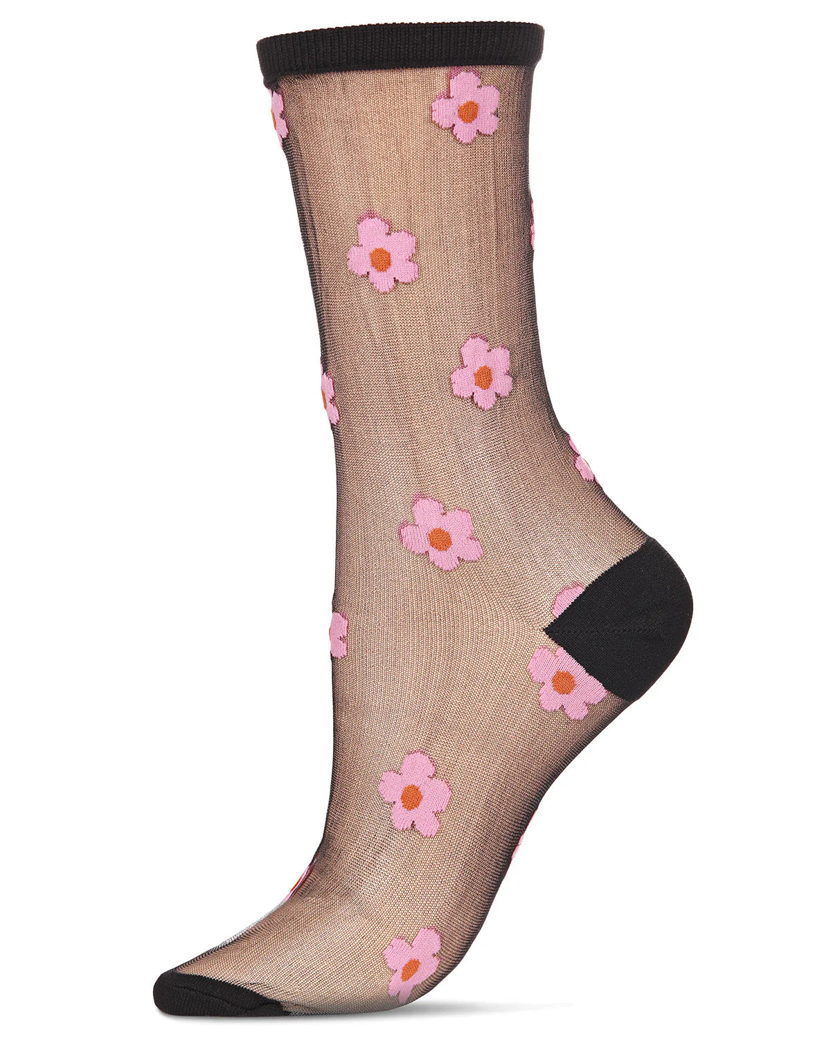 Daisies Sheer Crew Black Gifts + Accessories Socks Me Moí