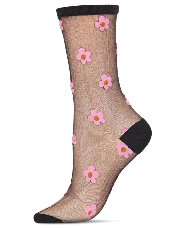 Daisies Sheer Crew Black Gifts + Accessories Socks Me Moí